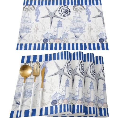 Marine Life Lighthouse Blue Table Mats for Dining Table Kitchen Table Coaster Accessories Modern Home Decor car coaster