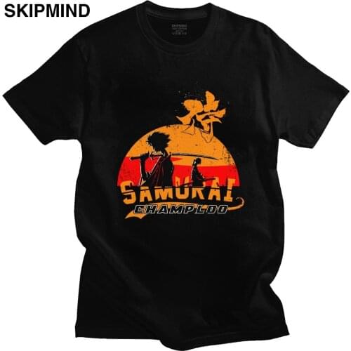 Vintage Samurai Champloo T-shirt Mens Short Sleeved Japanese Mugen Manga Anime Jin Tee Soft Cotton Graphic T Shirts Merchandise