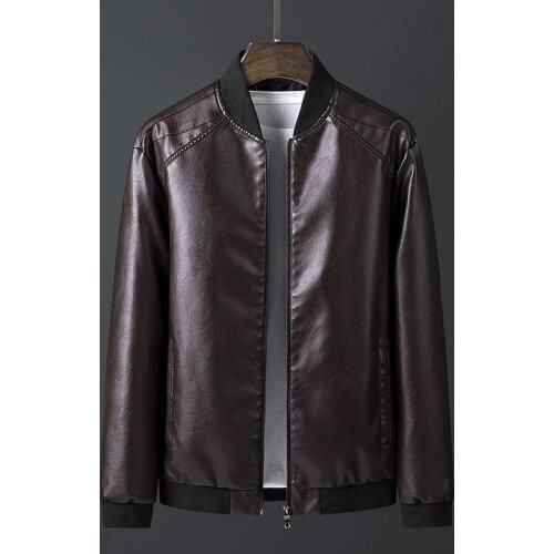Mens leather jacket spring and autumn Korean style slim handsome plus cashmere motorcycle PU leather jacket Man Short coat