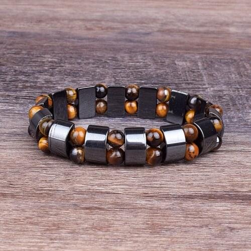Fashion Nature Moon Hematite Bracelets Men Double Tiger Eye & Hematite Bracelets for Women Energy Stone Bracelet Balance Jewelry