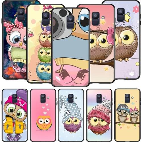 Cute Owl Hearts Lover For Samsung Galaxy A8 A9 A7 A750 A6 A5 A3 A6S A8S Star Plus 2016 2017 2018 Black Soft Phone Case