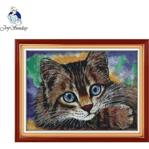 Joy Sunday Cat Cross-Stitching Handmade Crafts Canvas Counted Cross Stitch Kits Printed Cross-stitch Set Embroidery Needlework