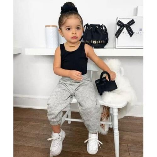 2021 New Black Sleeveless Vest + Gray Sports And Leisure Trousers Two-piece Childrens Boutique Clothing Leisure sports suit