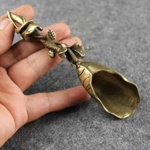 New Style Creative Tea Scoops Shovel Brass Copper Lotus Lotus Root Bamboo Tableware Coffee Spoon Tea Pet Tea Ceremony Ice Cream
