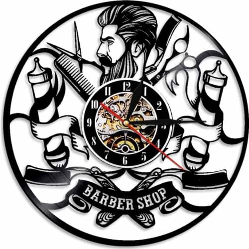 Hairdresser Silhouette Barber Shop Salon Vinyl Record Clock Handmade Wall Art Decor Clock Retro Wall Clocks Wall Watches