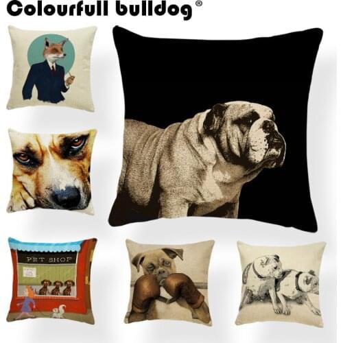 Lovely Dogs Retro Pillows Shabby Boxer Dog English Bulldog Bull Terrier Pillow Cushion Covers Fox Sofa Decorate Throw Pillowcase