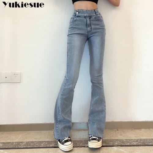 Casual Fashion Straight Leg flare Womens Jeans Denim Bottom Harajuku Boyfriend Long High Waist Baggy Jeans Fall Pants