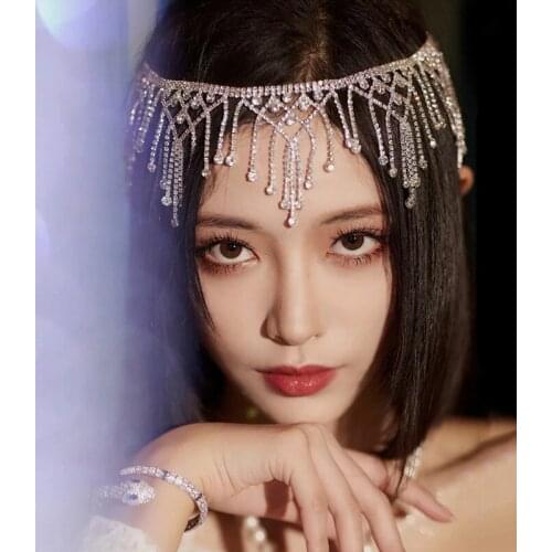 Luxury Bridal Full Crystal Forehead Dance Eyebrow Pendant Headdress Hair Ornament Head Chain Bohemian Headdress Wedding Hair