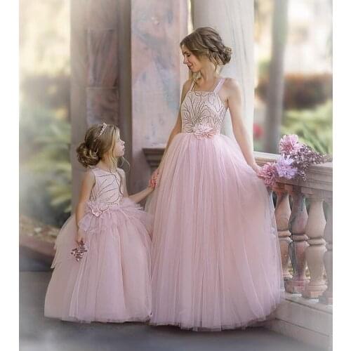 Pink princess Dress With Handmade Flowers Girls Birthday Party Gowns Custom Made Flower Girl Dress For Wedding AG0412