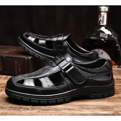 Sandles mens summer sandals leather classic roman outdoor handmade hiking walking hole shoes dress platform sandalia masculina