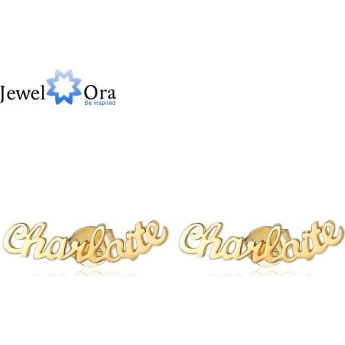 JewelOra Customized Nameplate Stud Earrings for Women 3 Colors Personalized Letter Name Earrings Anniversary Gifts for Mothers