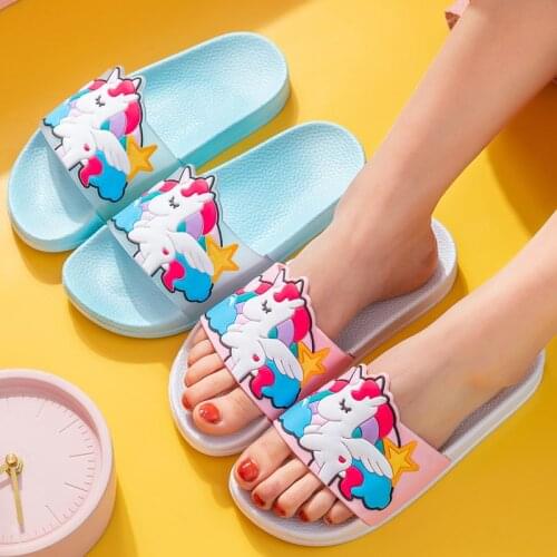 2021 Summer New Cartoon Unicorn Women Slipper Parent-child Home Shoe Bathing Beach Slippers Adult PVC 36-40