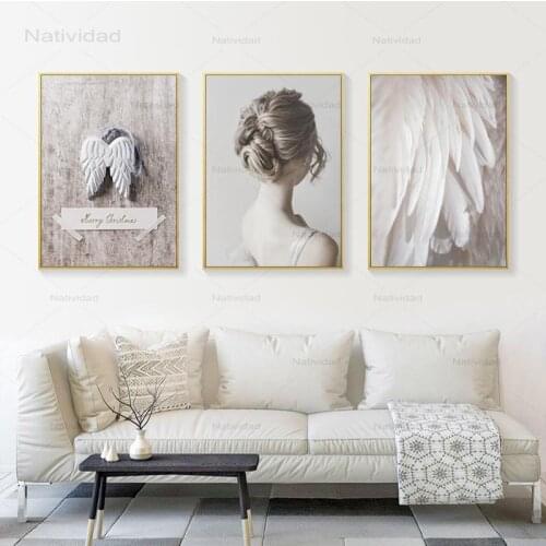 Nordic Art Small Fresh Miniature Character Back Shadow Feather Posters Canvas Painting Print Picture Wall Bedroom Home Decor
