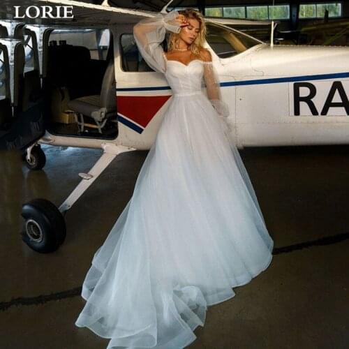 LORIE Princess Wedding Dresses A Line Off The Shoulder Organza Bridal Gown Puff Sleeve Boho Wedding Gowns