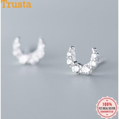Trustdavis Real 925 Sterling Silver Fashion Sweet Mini Moon CZ Charm Stud Earrings For Women Wedding Party Fine Jewelry DA1531