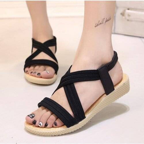 Comfortable beach sandals women summer shoes 2021 fashion elastic band solid slippers ladies flats shoes women sandals