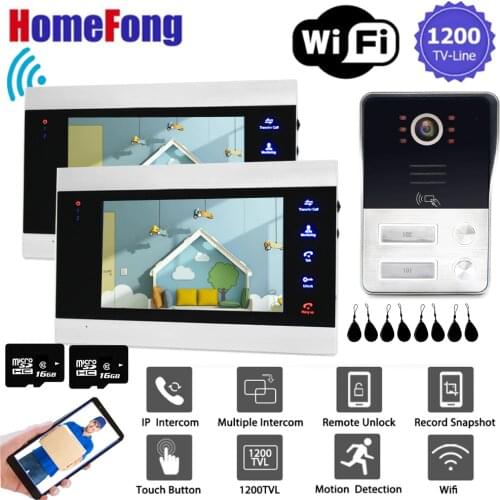 Homefong 7" Wifi Video Intercom 2 Apartment With RFID Wireless Video Door Phone Doorbell Camera System 1200TVL Motion Detection