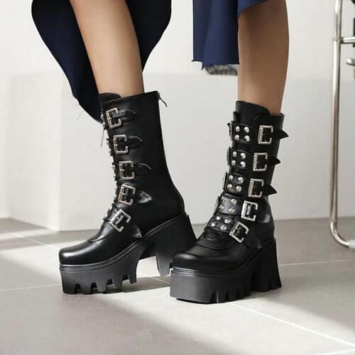 2021Large Size Europe And The United States New Black High-Tube Platform High-Heel Martin Boots Rear Zipper Stage WomenS Boots