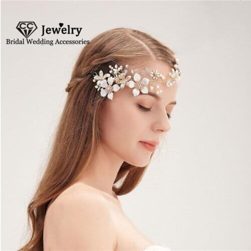 CC Hairbands for Women Wedding Accessories Bridal Headdress Engagement Jewelry Flower Shape Headbands Pearl Headpiece Gift HS145