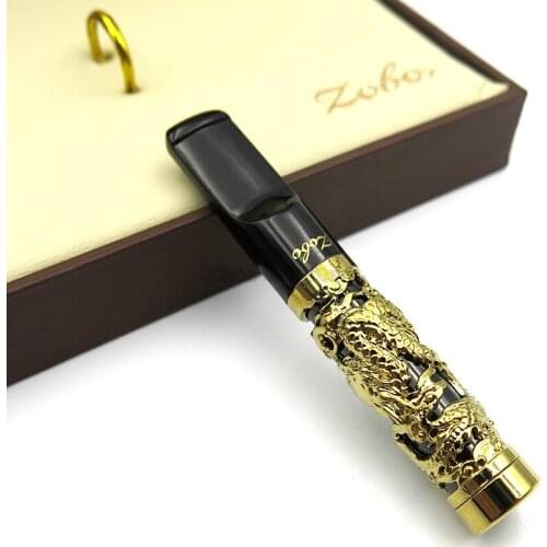 ZOBO High Grade 24KGP Gold Dragon Embossed Pillar-type Filtering Cigar Cigarette Tobacco Holder Cigar Accessories