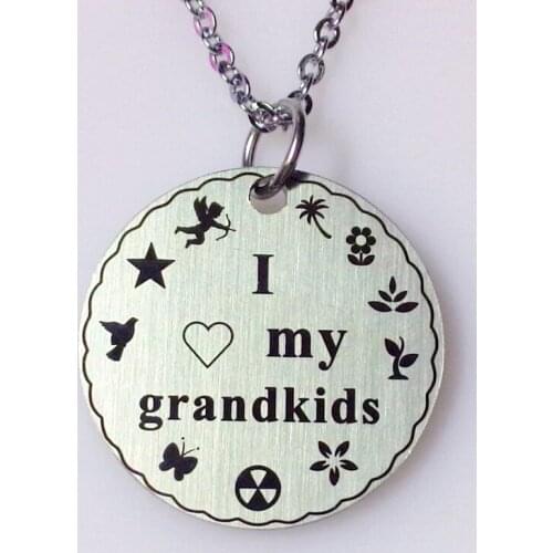 10pcs/lot Include chain i love my grandkids stainless steel british pendant necklace