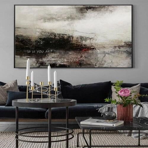 100% Handmade Extra Large Wall Art Black White Abstract Landscape Painting Hand Painted Textured Painting Fine Art Painting