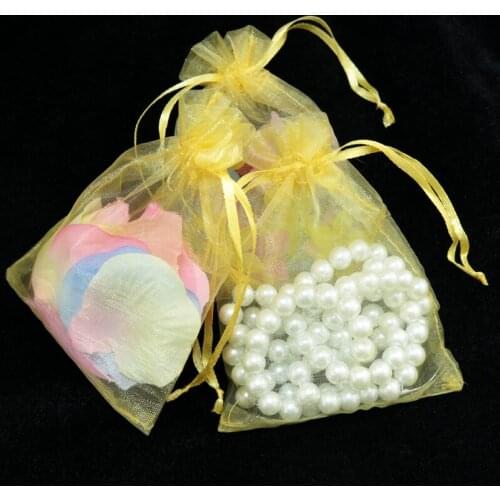 100Pcs 15*20cm gold color Jewelry Packaging Organza Bags Wedding Party Decoration Drawable Bags Gift Pouches Drawstring