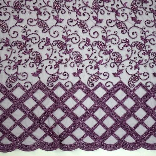 2021 Latest Purple African Heavy Handmade Beaded Lace French Lace Fabric HY1002-3