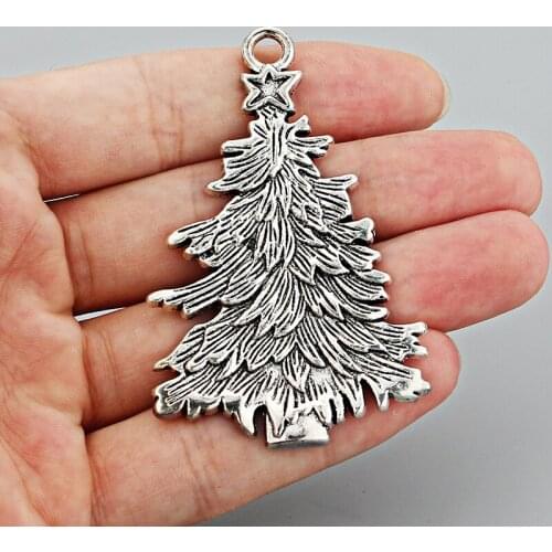 5PCS Large Tone Metal Lucky Christmas Tree Charms Pendants for Necklace Jewelry Findings Making 60x41mm