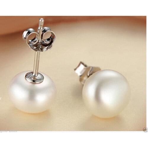 6-7mm Natural White Cultural Freshwater Pearl 925 Sterling Silver Stud Earrings