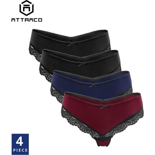 ATTRACO Underwear Womens Thong Lace V-String Panties Tanga Briefs Cotton Soft Sexy 4 Pack Hot Sale Dropshiping