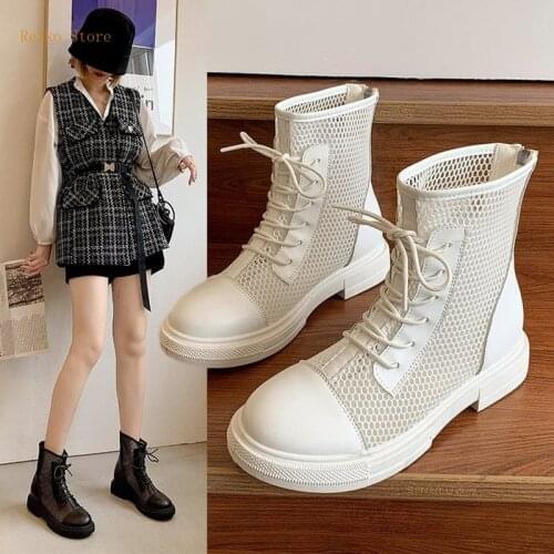 White Net Boots Hollow Martin Boots Womens Summer Thin Breathable Net Yarn With Skirt Increased Boots Leather Sandals