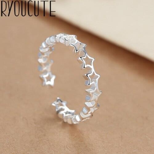 Bohemian Punk Real Silver Color Star Rings for Women Statement Jewelry Big Hollow Finger Engagement Ring Party Gift