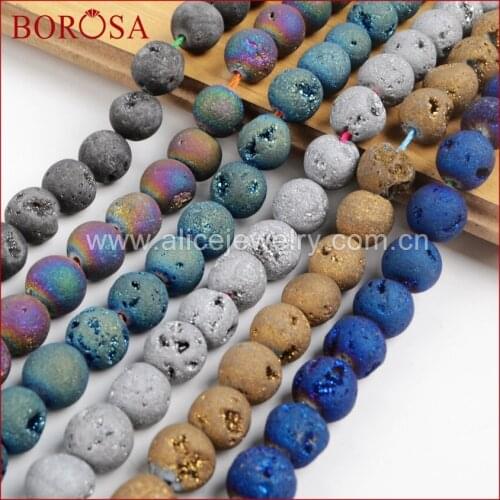 BOROSA Drusy 8mm Round Rainbow AB Gold Natural Stone Titanium Geode Druzy Loose Bead Jewelry Making Fashion Jewelry LS005