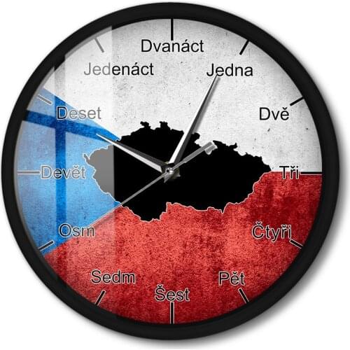 Czech Republic Map With Flag Silent Wall Clock With LED Night Light Czech Language Sound Activated Smart Wall Clock Home Decor
