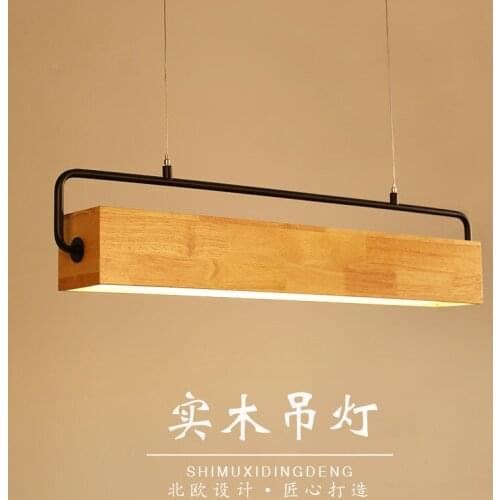 Nordic dining room long chandelier modern rectangular living room lamps LED bedroom bar simple solid wood Chandelier