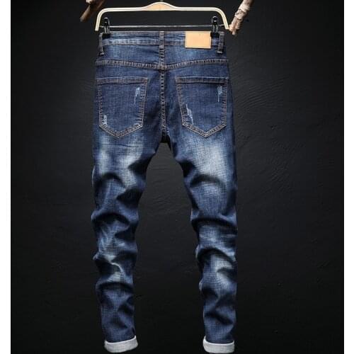 Design New Men Straight Stretch Jeans Fashions Embroidery Animal Ripped Slim Fit Jeans Pants Men Hip Hop Vintage Denim Trousers