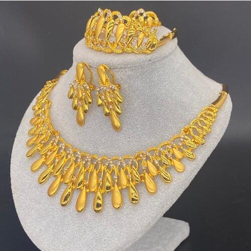 Ethiopian Dubai Jewelry Sets for Women Gold Color Necklace Bracelet Earrings Ring African Collar Nigerian Habesha Wedding Gifts