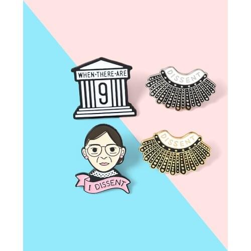 I Dissent RBG Enamel Pin Custom Black Brooches Shirt Lapel Bag Ruth Bader Ginsburg Badge Female Justice Feminist Jewelry Gift