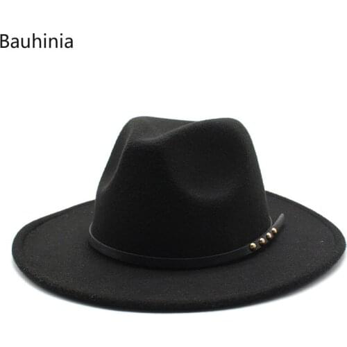New Fashion Wool Vintage Church Felt Fedora Hat for Men Women Wide Brim Autumn Winter Top Jazz Cap