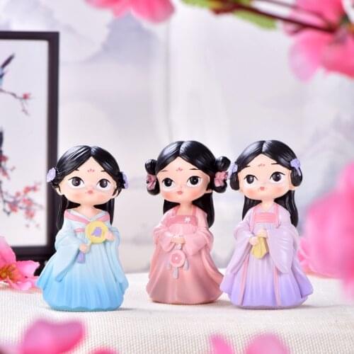 Miniatures Palace Hanfu Girl Little Princess Chinese Style Fairy Garden Resin Figurine Vintage Home Decoration Accessories DIY
