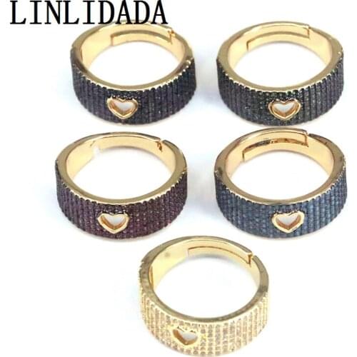 5Pcs Fashion Heart rings,Trendy heart shape Copper Gold Plated ZIRCON stone Rings for women jewelry