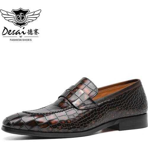 DESAI Male Loafers For Men Shoes Top Quality Easy Wear Genuine Leather Crocodile Fashion Casual Gray Green Color Leader 2021
