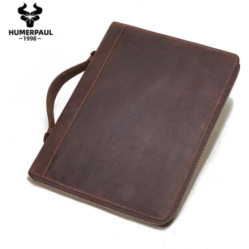 Crazy Horse Leather Men Portable Briefcase Male Laptop Hanbag Multi-function Retro Case Ipad Bags Phone Pocket Storage Holder