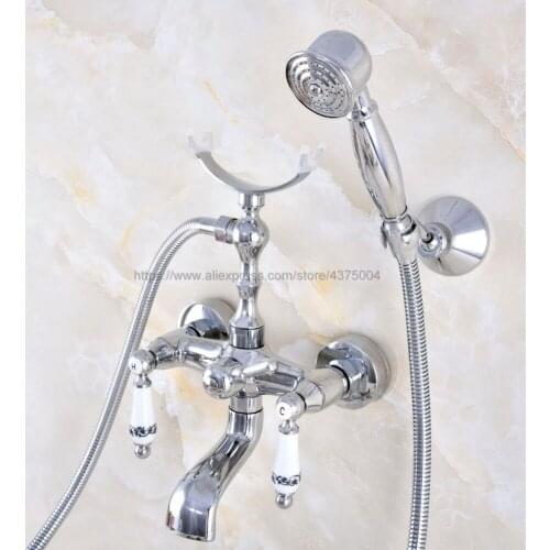 Wall Mounted Bathroom Clawfoot Bathtub Shower Faucets Polished Chrome Basin Sink Mixer Tap Tub Faucet & Hand Shower Nna704