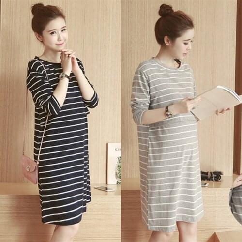 Pregnancy spring autumn feeding nursing night gowns room wear sleepwear mothers night wear pajamas maternity breast dress