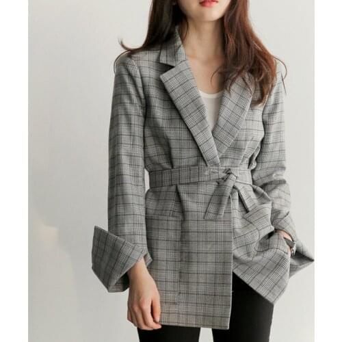 2019 spring and autumn new fashion ladies retro slim check coat