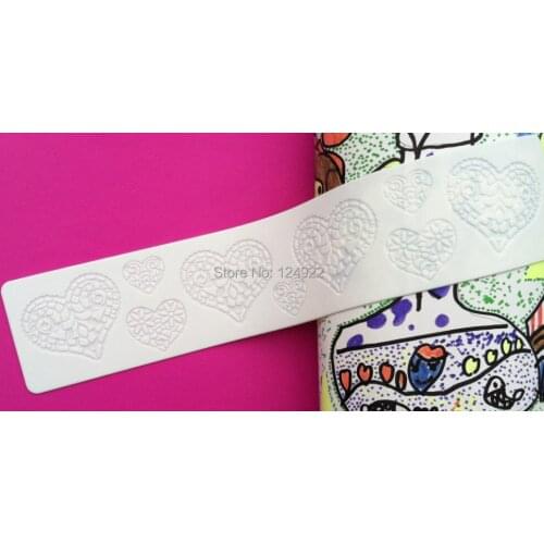 Wholesale 10Pcs/lot (CT 5008) Heart Shapes Lace 100% Platinum Silicone Cake Fondant Embossing Gum Paste Decorating Mold Tool