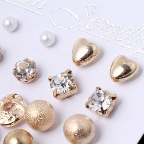 12 Pairs Crystal Punk Geometric Peach Heart Piercing Stud Earrings Set For Women E56A