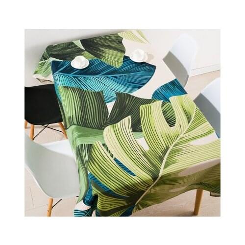 Thicken nordic linen tablecloth table cloth garden fresh green leaf simple modern coffee rectangular home decoration table cover
